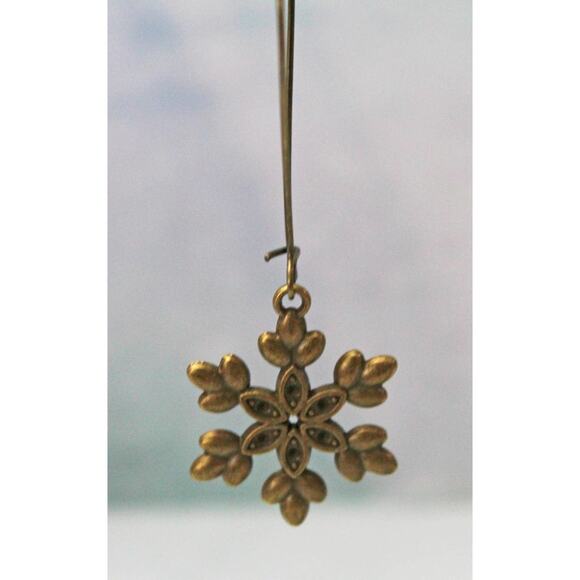 Long Antiqued Bronze Snowflake Earrings E129 - Picture 2 of 2